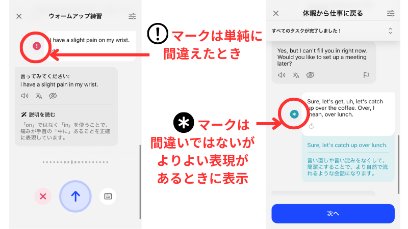 フィードバック時のマークの違い